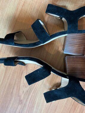 J.Crew Black Strappy Black Suede 2 inch Block Heels 9.5